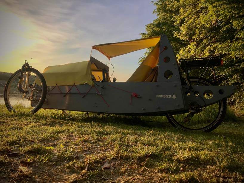 motofocker velocar combines bicycle and car in three-wheeled human-electric hybrid