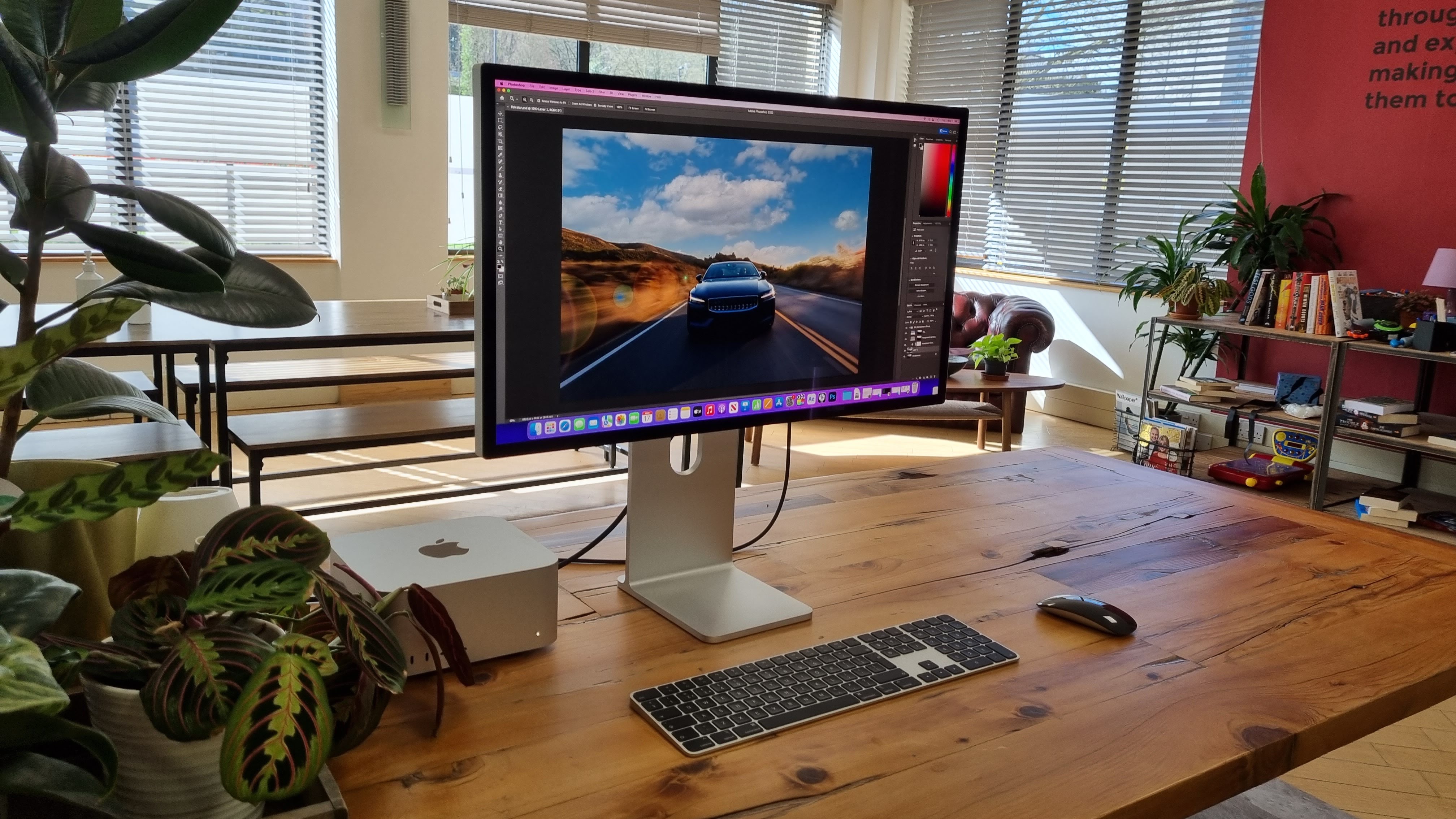 Studio Display in an office on a wooden desk