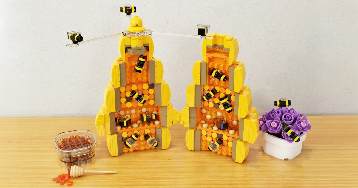 beehive made of LEGO bricks unfolds to reveal the insects working
